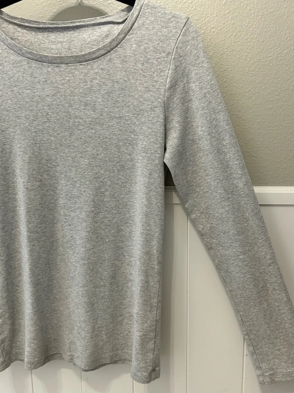 100% Cotton J.Crew Perfect Fit Long Sleeve Staple Crewneck T-shirt Heather Grey